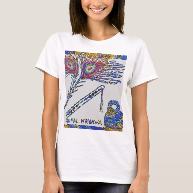 Peacock Feather och Flute - Hare Krishna T-shirt (Framsida)