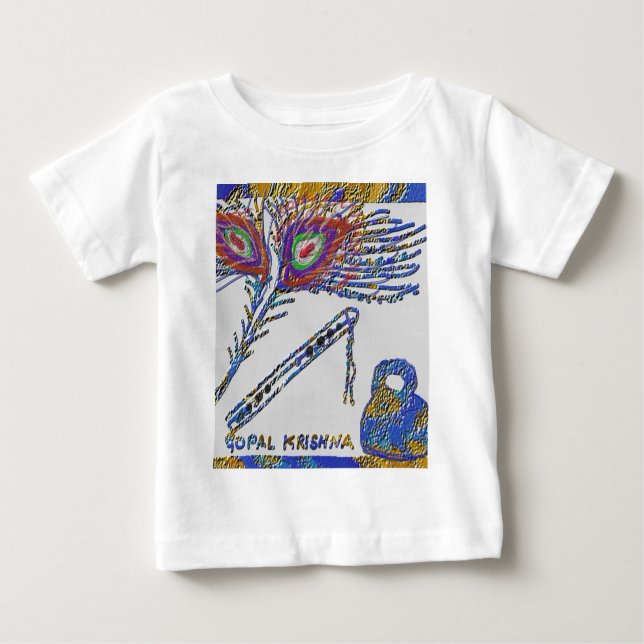 Peacock Feather och Flute - Hare Krishna T-shirt (Framsida)