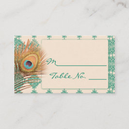 Peacock Feather på Teal Moroccan Tile Place Card Placeringskort