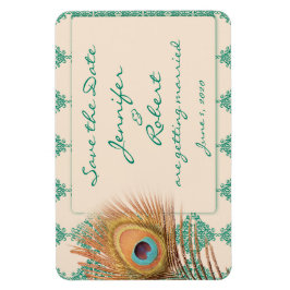 Peacock Feather på Teal Moroccan Tile Spara Dat Magnet