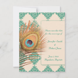 Peacock Feather på Teal Moroccan Tile Spara Datumet