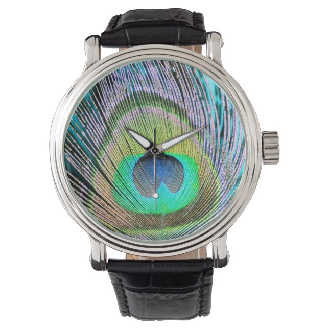 Peacock Feather på Turquise Armbandsur (Framsida)