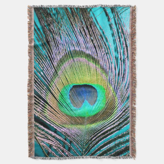 Peacock Feather på Turquise Filt (Framsidan Vertikal)