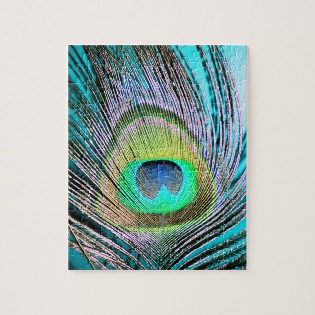 Peacock Feather på Turquise Pussel (Vertikal)