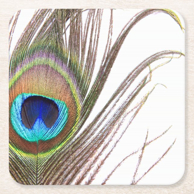 Peacock Feather Papper Underlägg Kvadrat (Framsidan)