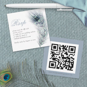 Peacock Feather QR-kodhölje för Bröllop OSA Anteckningskort
