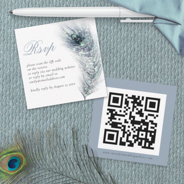Peacock Feather QR-kodhölje för Bröllop OSA Anteckningskort (Skapare uppladdad)