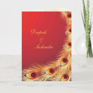 Peacock Feather Red Bröllop mappad inbjudan