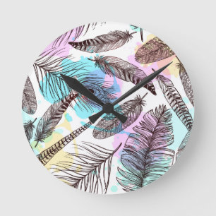 Peacock Feather Rund Klocka