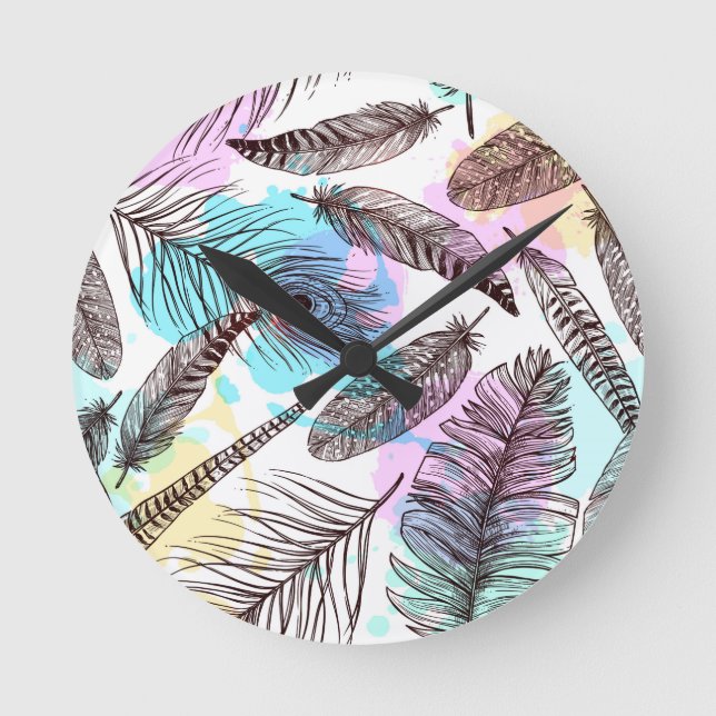 Peacock Feather Rund Klocka (Framsida)