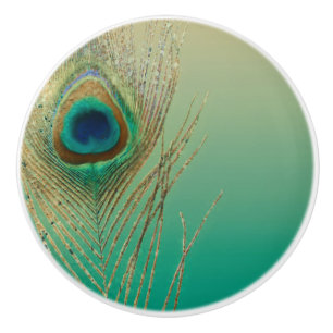 Peacock Feather Sand och Teal Boho Glam Elegant Knopp