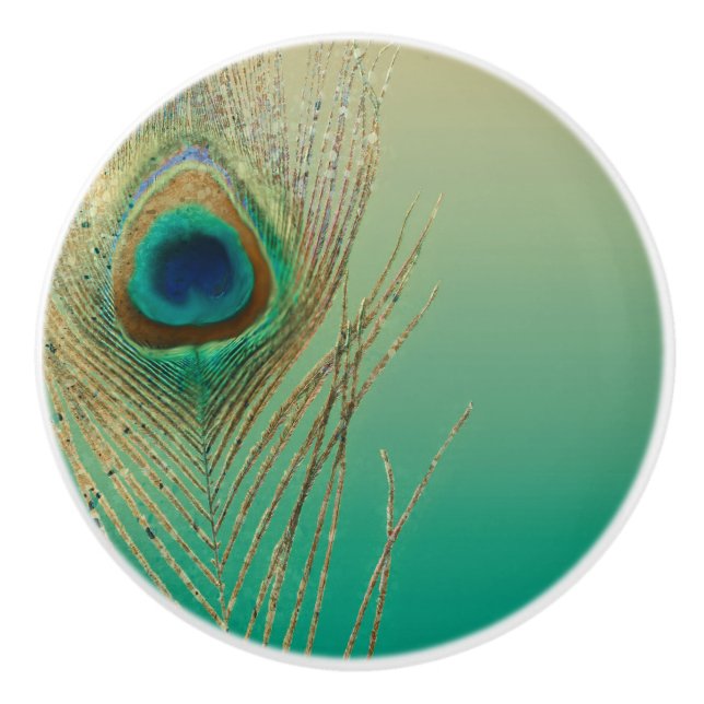 Peacock Feather Sand och Teal Boho Glam Elegant Knopp (Framsidan)