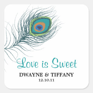 Peacock Feather Stickers Fyrkantigt Klistermärke