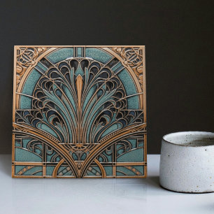 Peacock Feather Symbolism Belle Epoque Art Deco Kakelplatta