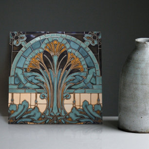 Peacock Feather Symbolism Belle Epoque Art Deco Kakelplatta