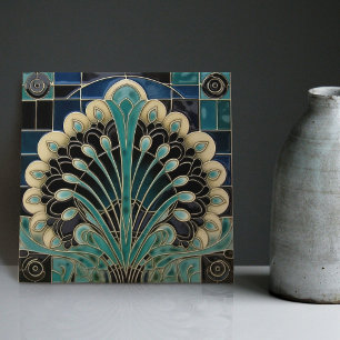 Peacock Feather Symbolism Belle Epoque Art Deco Kakelplatta