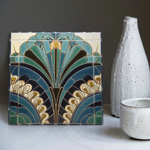 Peacock Feather Symbolism Belle Epoque Art Deco Kakelplatta