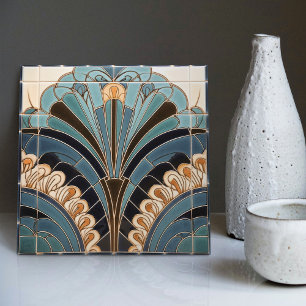 Peacock Feather Symbolism Belle Epoque Art Deco Kakelplatta