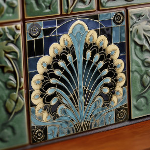 Peacock Feather Symbolism Belle Epoque Art Deco Kakelplatta