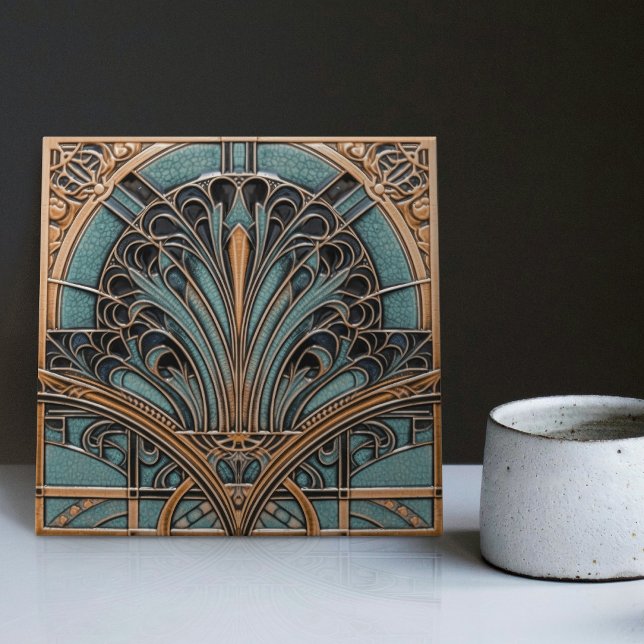 Peacock Feather Symbolism Belle Epoque Art Deco Kakelplatta (Skapare uppladdad)