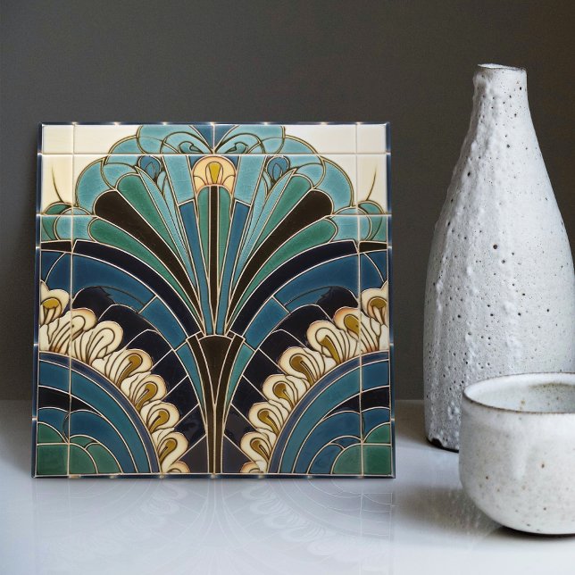 Peacock Feather Symbolism Belle Epoque Art Deco Kakelplatta (Skapare uppladdad)