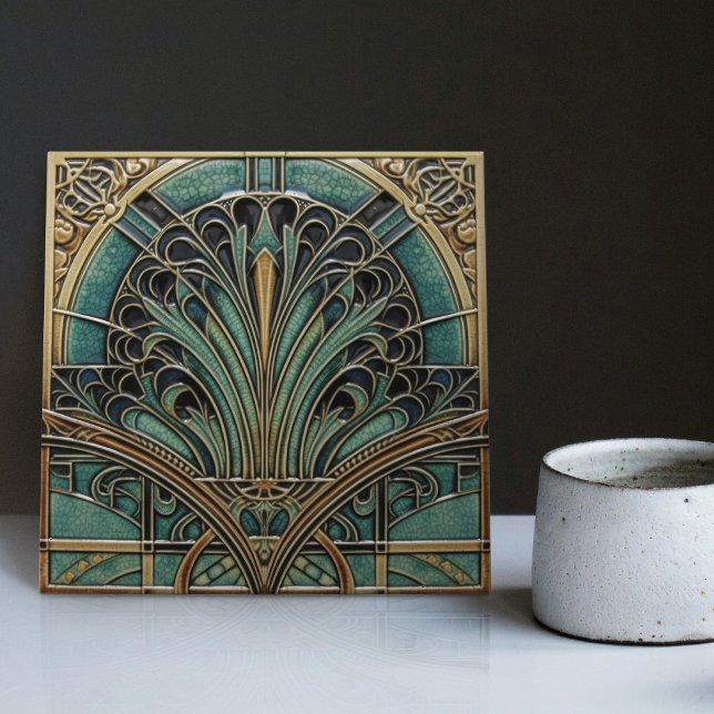 Peacock Feather Symbolism Belle Epoque Art Deco Kakelplatta (Skapare uppladdad)