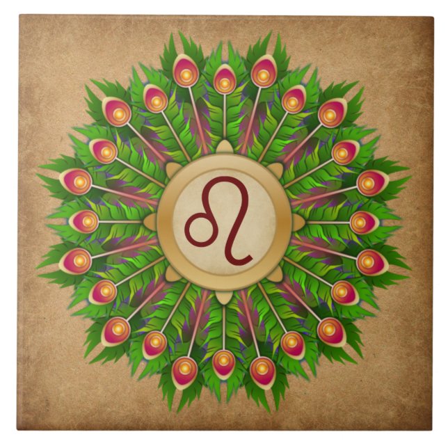 Peacock Feather WAN Zodiac Sign Leo Kakelplatta (Framsidan)