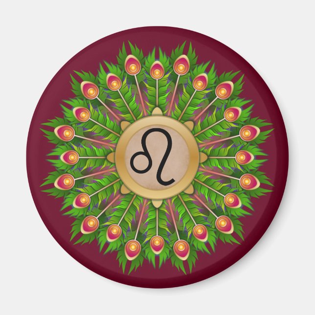 Peacock Feather WAN Zodiac Sign Leo Magnet (Framsidan)