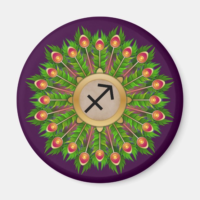 Peacock Feather WAN Zodiac Sign Sagittarius Magnet (Framsidan)