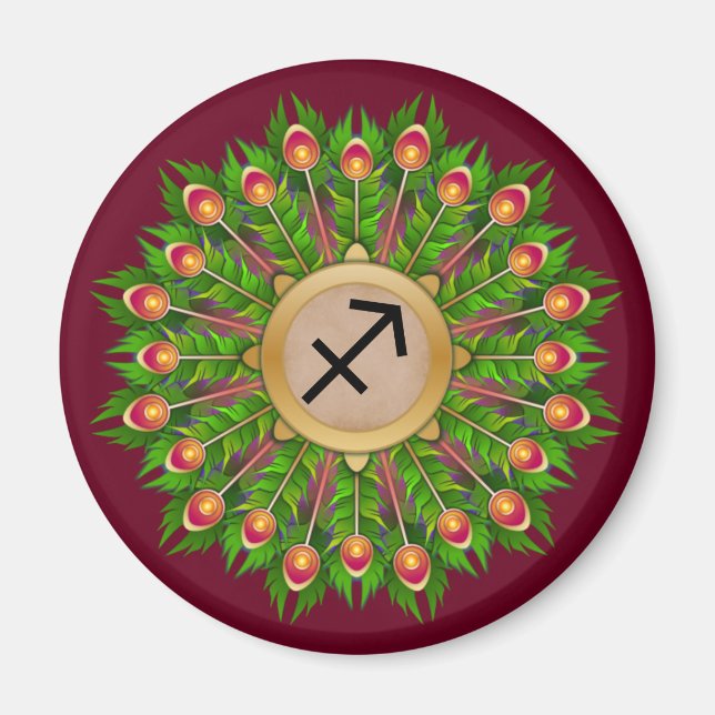 Peacock Feather WAN Zodiac Sign Sagittarius Magnet (Framsidan)