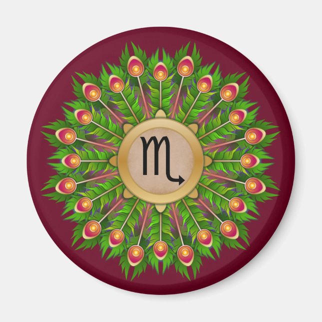 Peacock Feather WAN Zodiac Sign Scorpio Magnet (Framsidan)