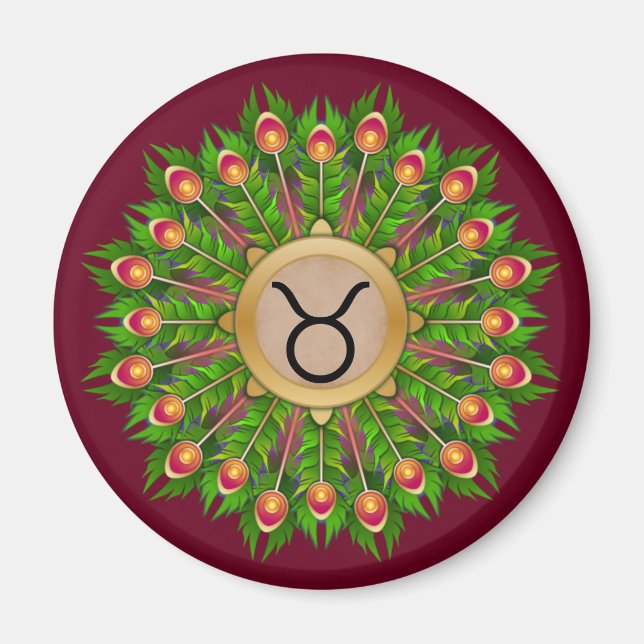 Peacock Feather WAN Zodiac Sign Taurus Magnet (Framsidan)