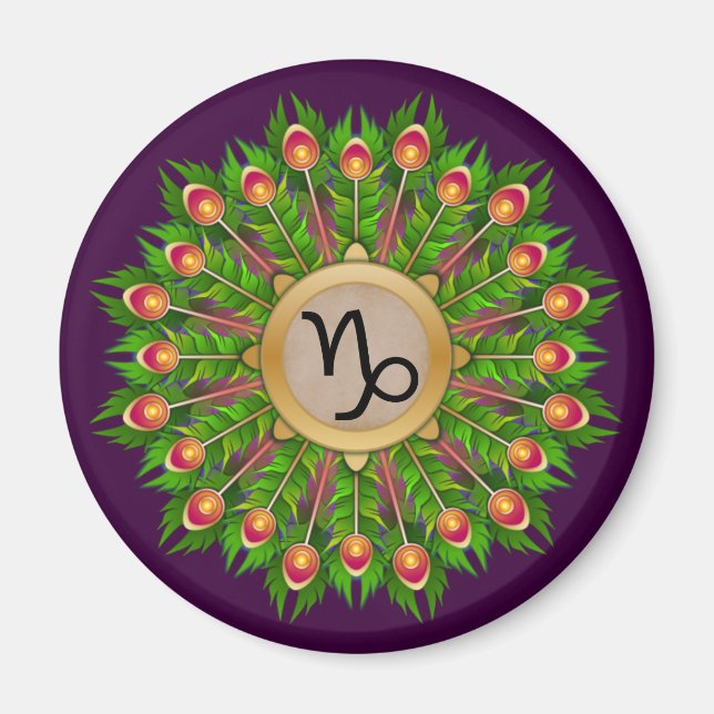 Peacock Feather WAN Zodiac-tecken Capricorn Magnet (Framsidan)