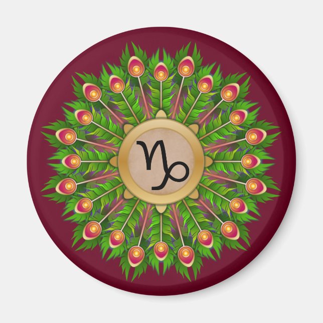 Peacock Feather WAN Zodiac-tecken Capricorn Magnet (Framsidan)