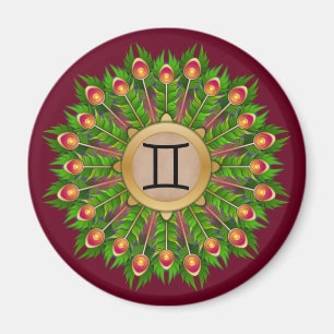 Peacock Feather Wandand Zodiac Sign Gemini Magnet