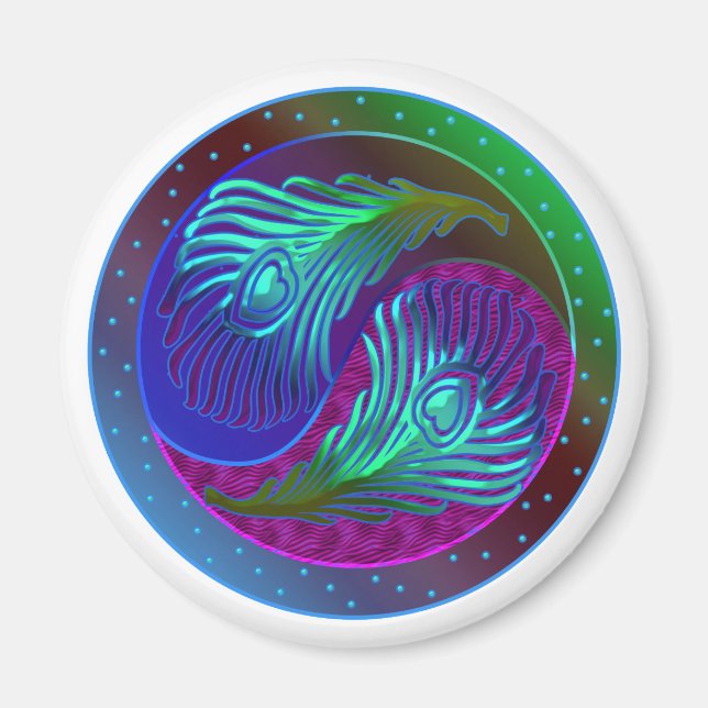 Peacock Feather Yin Yang 5 Magnet (Framsidan)