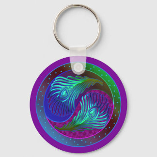 Peacock Feather Yin Yang 5 Nyckelring