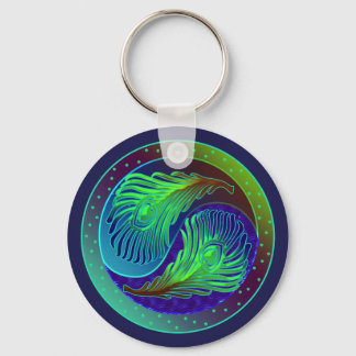 Peacock Feathers 1 Yin Yang Nyckelring