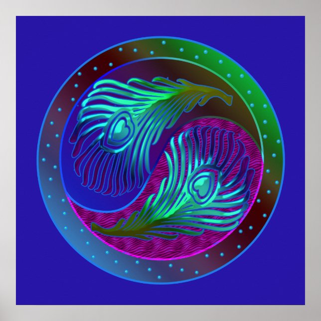 Peacock Feathers 5 Yin Yang Poster (Framsidan)
