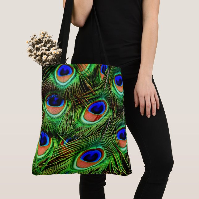 Peacock Feathers 7A-B All-over-Print Tote Bag Tygkasse (Närbild)