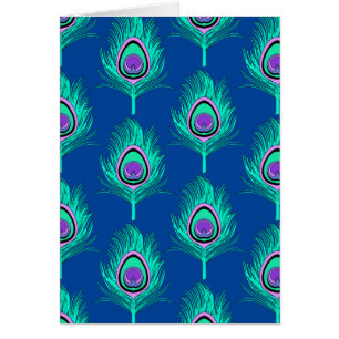 Peacock Feathers, Aqua on Deep Cobalt Blue OBS Kort