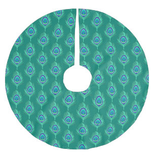 Peacock Feathers, Aqua on Turquise/Peacock Julgransmatta Borstad Polyester