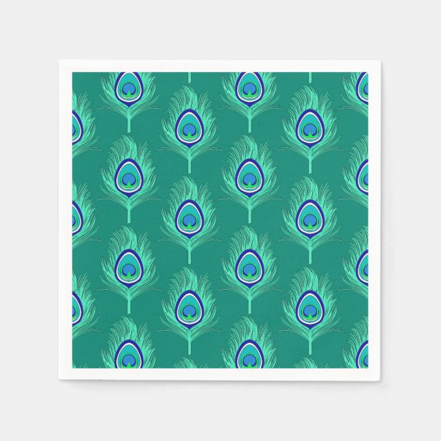 Peacock Feathers, Aqua on Turquise/Peacock Pappersservett (Framsidan)