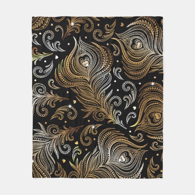 Peacock Feathers: Artistic Freehand Teckning. Fleecefilt (Framsidan)