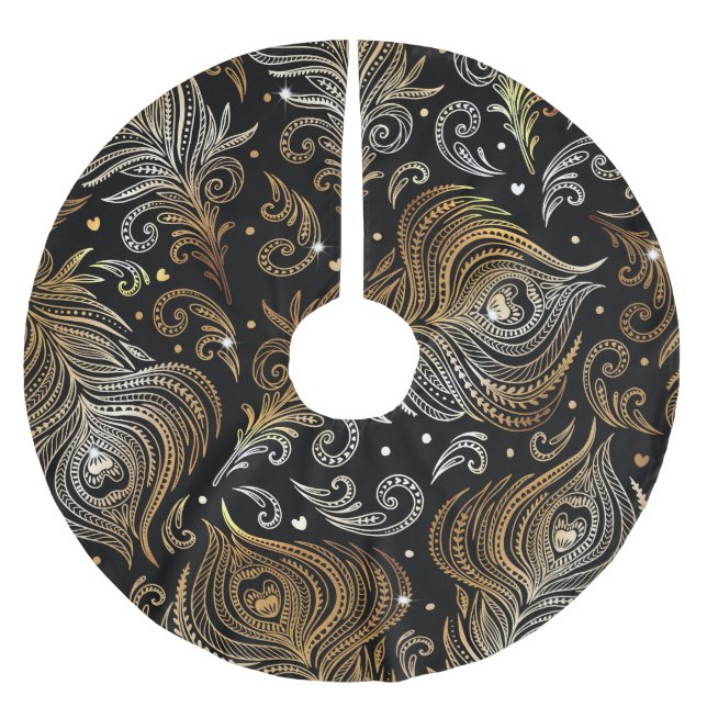 Peacock Feathers: Artistic Freehand Teckning. Julgransmatta Borstad Polyester (Framsidan)