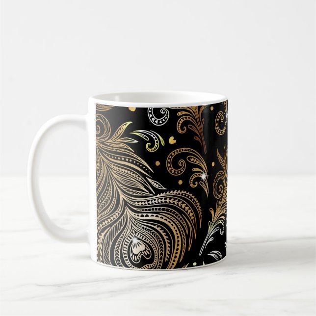 Peacock Feathers: Artistic Freehand Teckning. Kaffemugg (Vänster)