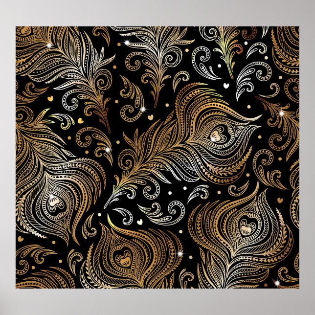 Peacock Feathers: Artistic Freehand Teckning. Poster (Framsidan)