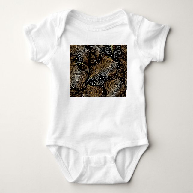 Peacock Feathers: Artistic Freehand Teckning. T Shirt (Framsida)