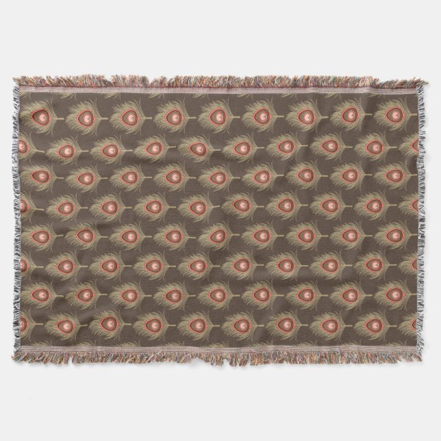 Peacock Feathers, Beige on Mörk Chocolate Brown Mysfilt (Framsidan)