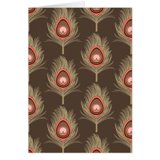 Peacock Feathers, Beige on Mörk Chocolate Brown OBS Kort (Framsidan)